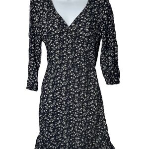 Hollister Black Dress with Cream Floral Print, Long Sleeve